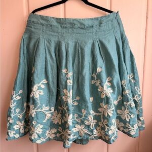 Talbots Teal A-Line Skirt with White Floral Embroidery sz12